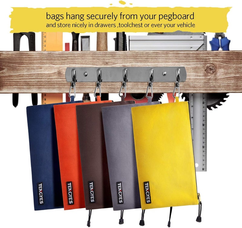 TENGYES Canvas Tool Pouch Zipper Bag - 5 Pack Utility Bags Heavy Duty Metal Zippers Pouches with Carabiner, Multi Storage Organizer Clip on Tote Bags - Image 3